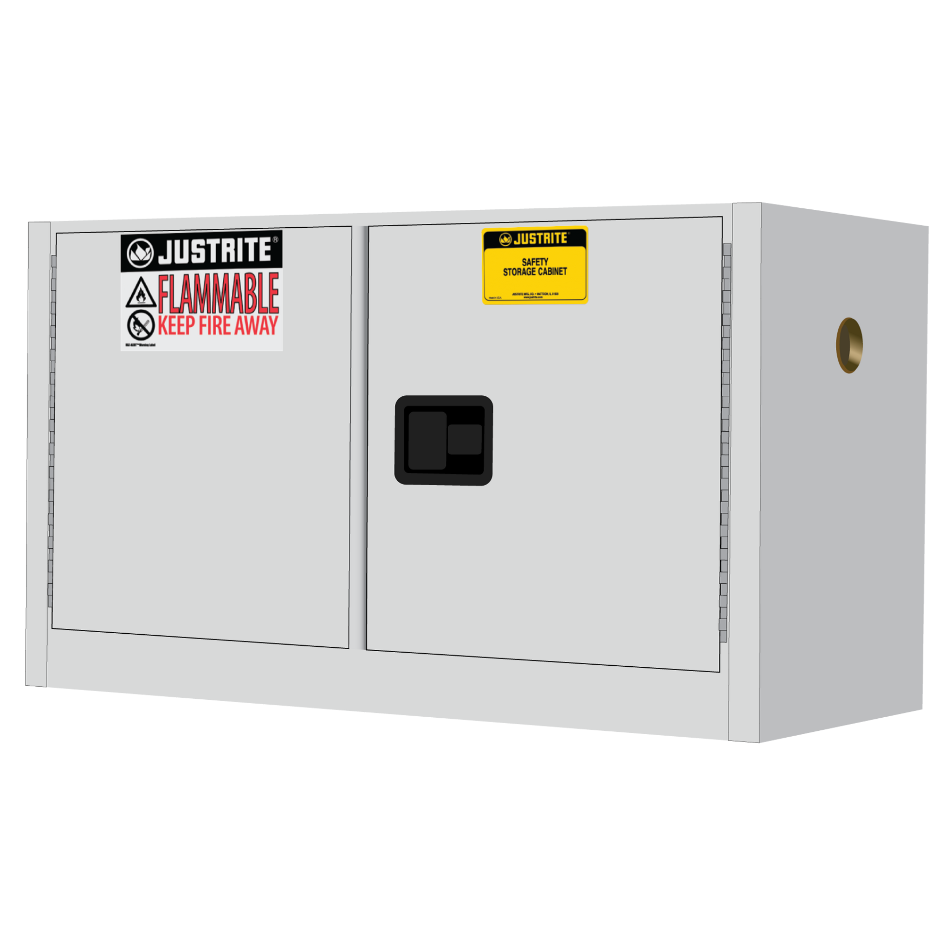 Justrite Sure-Grip Ex Piggyback Flammable Safety Cabinet - Cap. 17 Gallons - 1 Shelf - 2 M/C Doors - White - 891705
