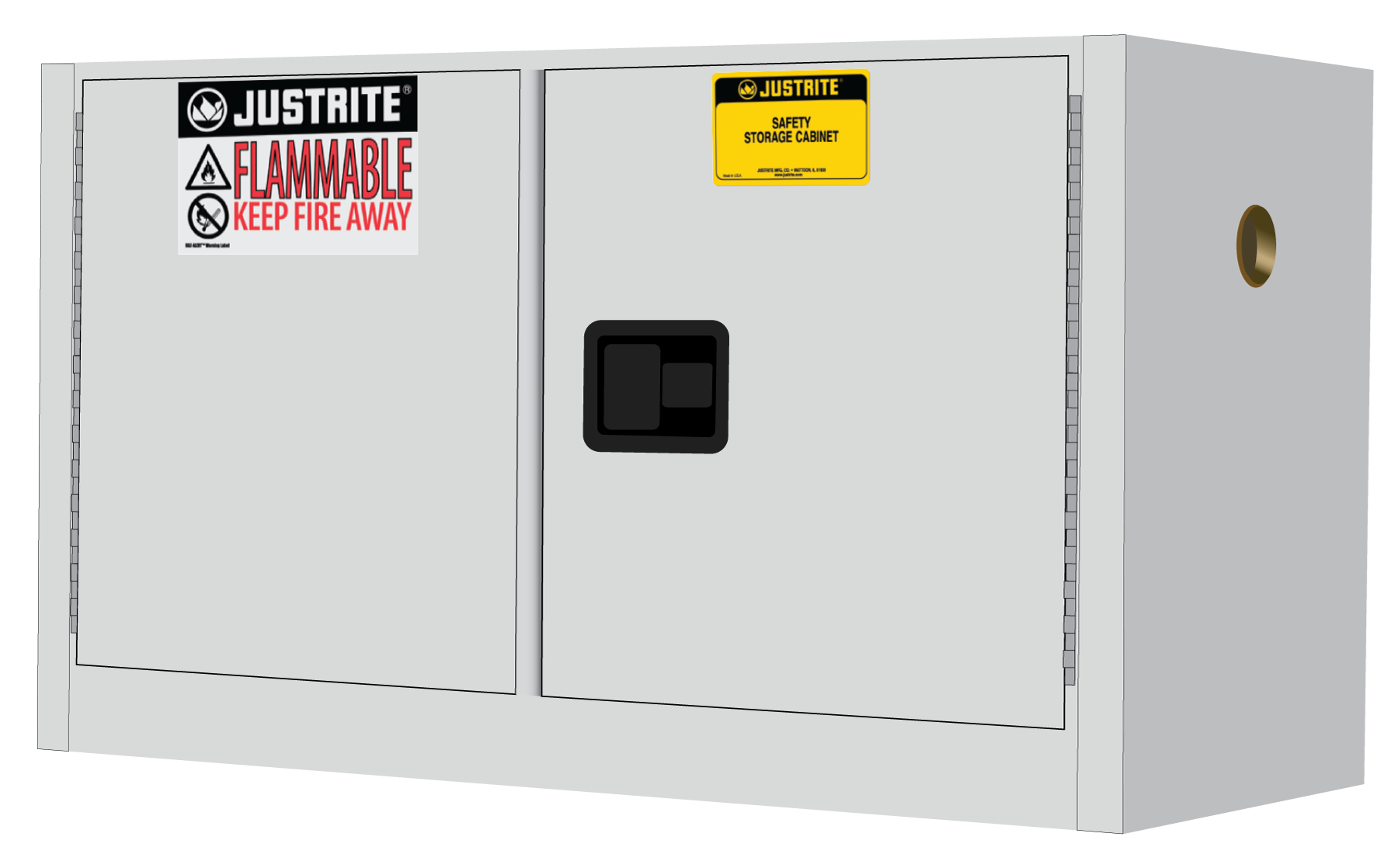 Justrite Sure-Grip Ex Piggyback Flammable Safety Cabinet - Cap. 17 Gallons - 1 Shelf - 2 M/C Doors - White - 891705