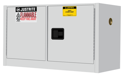 Justrite Sure-Grip Ex Piggyback Flammable Safety Cabinet - Cap. 17 Gallons - 1 Shelf - 2 M/C Doors - White - 891705