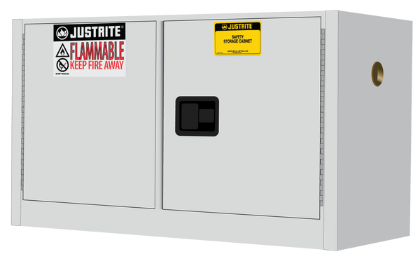 Justrite Sure-Grip Ex Piggyback Flammable Safety Cabinet - Cap. 17 Gallons - 1 Shelf - 2 M/C Doors - White - 891705