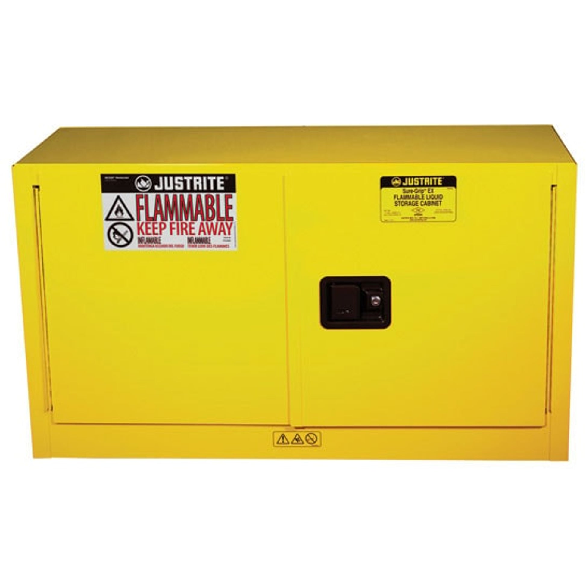 Justrite Sure-Grip Ex Piggyback Flammable Safety Cabinet - Cap. 17 Gallons - 1 Shelf - 2 S/C Doors - Yellow - 891720