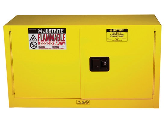 Justrite Sure-Grip Ex Piggyback Flammable Safety Cabinet - Cap. 17 Gallons - 1 Shelf - 2 S/C Doors - Yellow - 891720