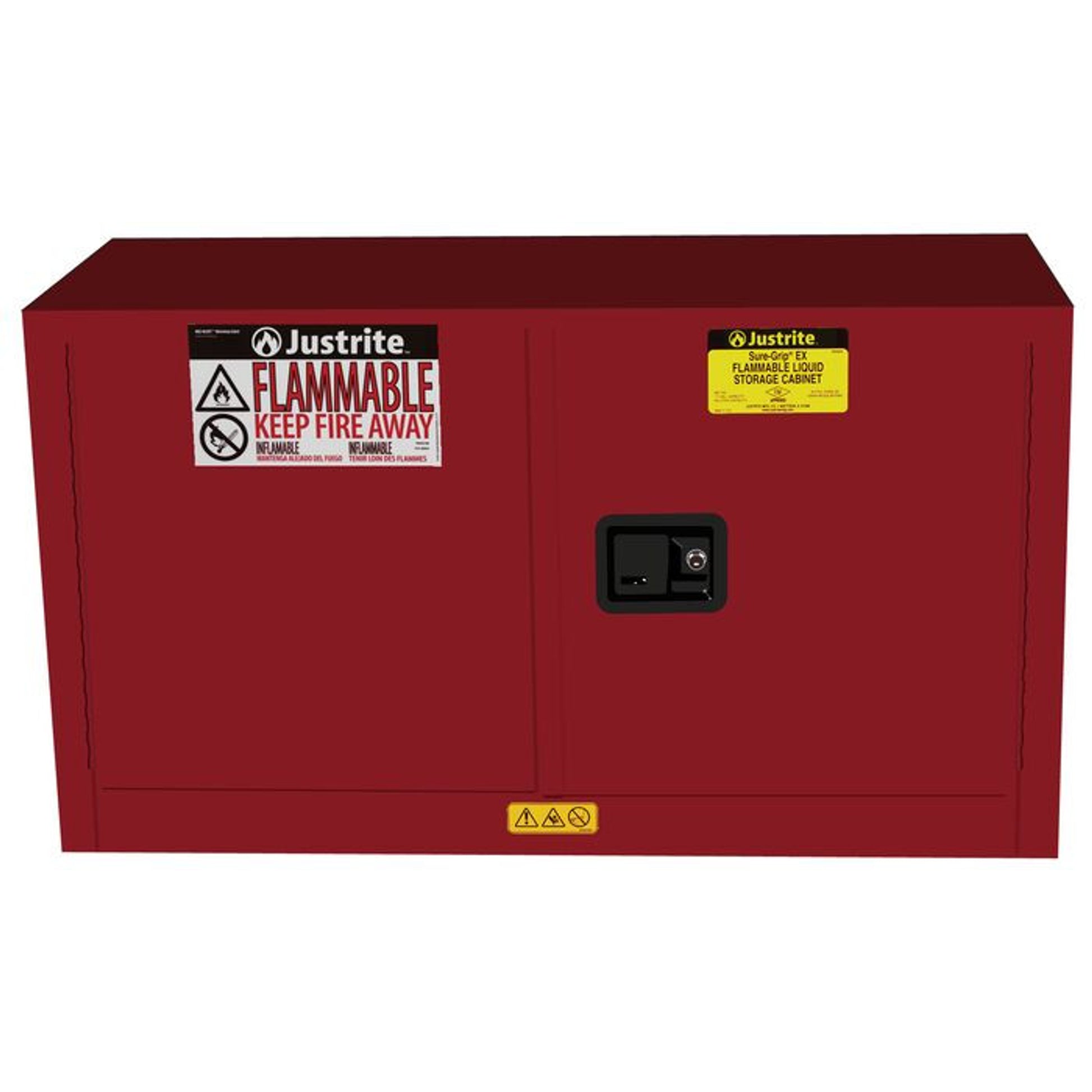 Justrite Sure-Grip Ex Piggyback Flammable Safety Cabinet - Cap. 17 Gallons - 1 Shelf - 2 S/C Doors - Red - 891721