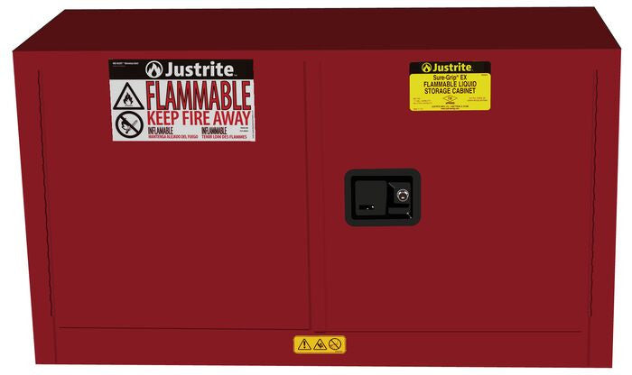Justrite Sure-Grip Ex Piggyback Flammable Safety Cabinet - Cap. 17 Gallons - 1 Shelf - 2 S/C Doors - Red - 891721