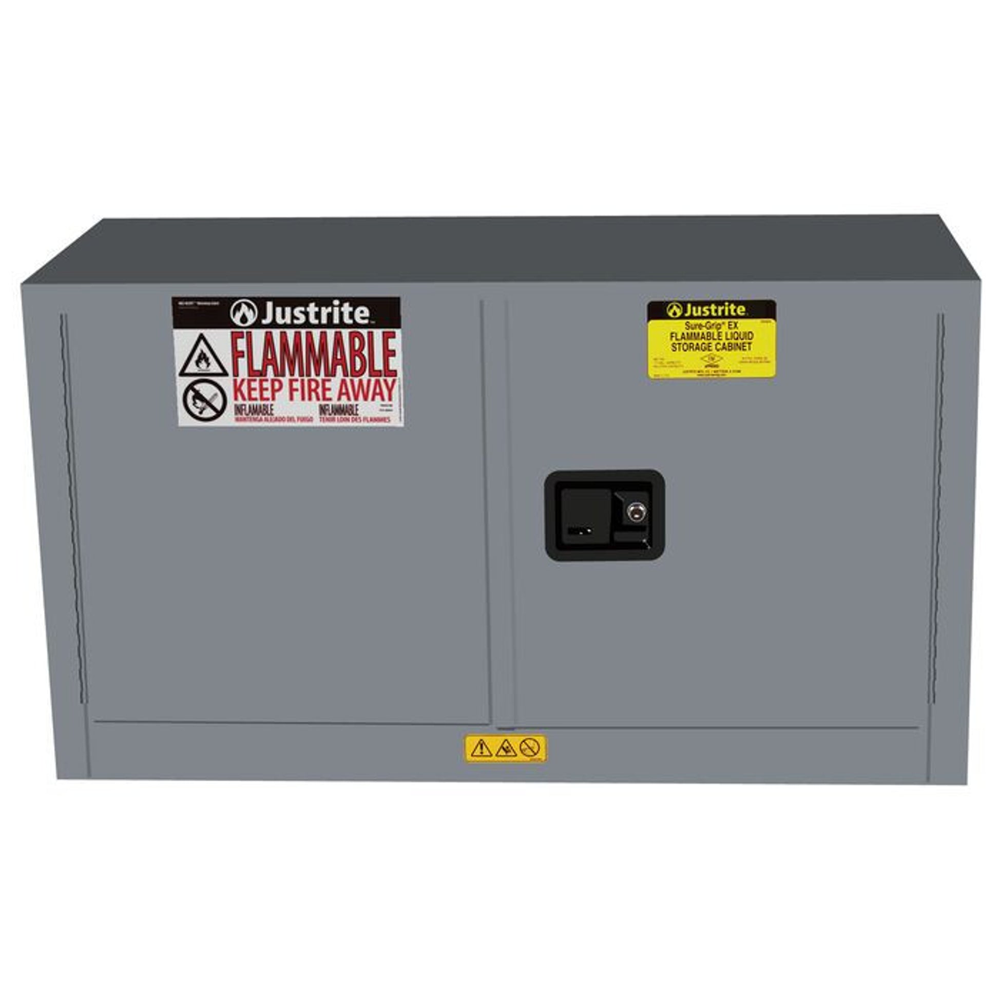 Justrite Sure-Grip Ex Piggyback Flammable Safety Cabinet - Cap. 17 Gallons - 1 Shelf - 2 S/C Doors - Gray - 891723