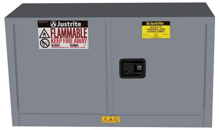 Justrite Sure-Grip Ex Piggyback Flammable Safety Cabinet - Cap. 17 Gallons - 1 Shelf - 2 S/C Doors - Gray - 891723
