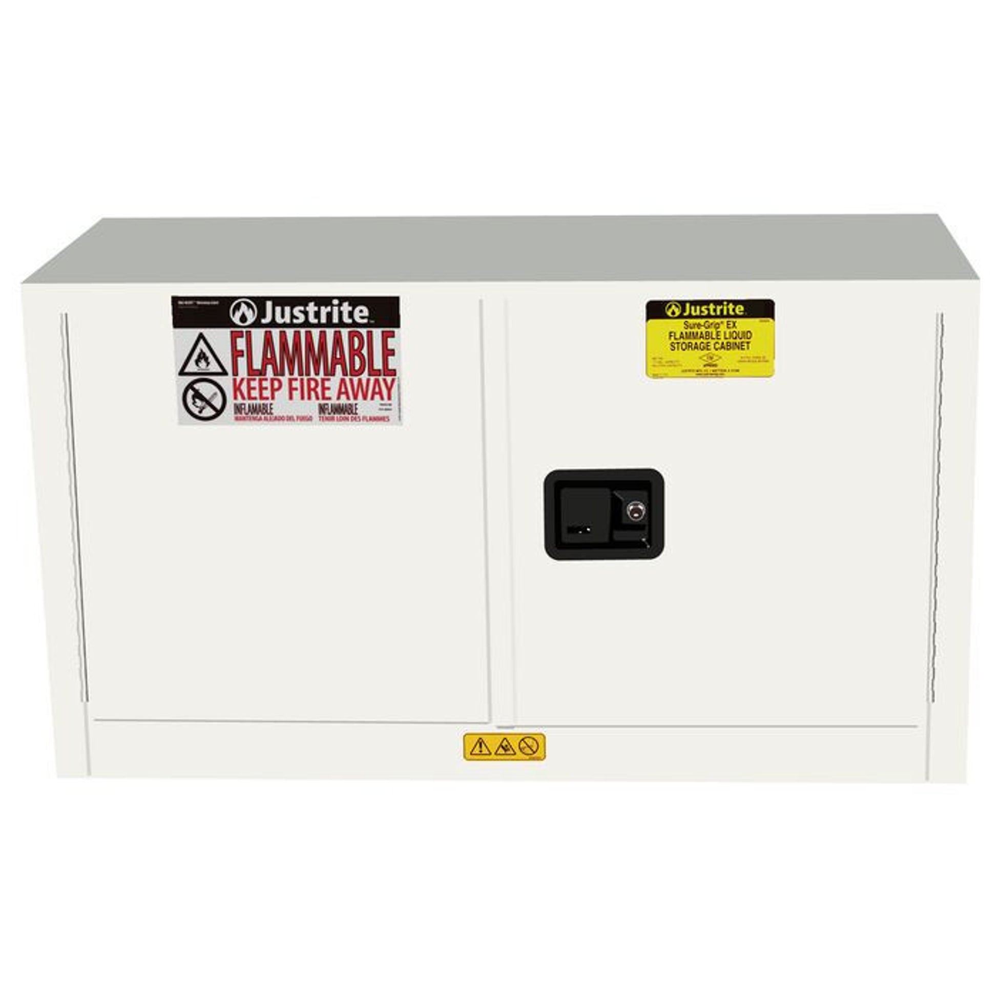 Justrite Sure-Grip Ex Piggyback Flammable Safety Cabinet - Cap. 17 Gallons - 1 Shelf - 2 S/C Doors - White - 891725