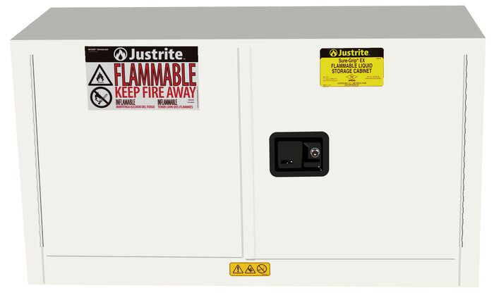 Justrite Sure-Grip Ex Piggyback Flammable Safety Cabinet - Cap. 17 Gallons - 1 Shelf - 2 S/C Doors - White - 891725