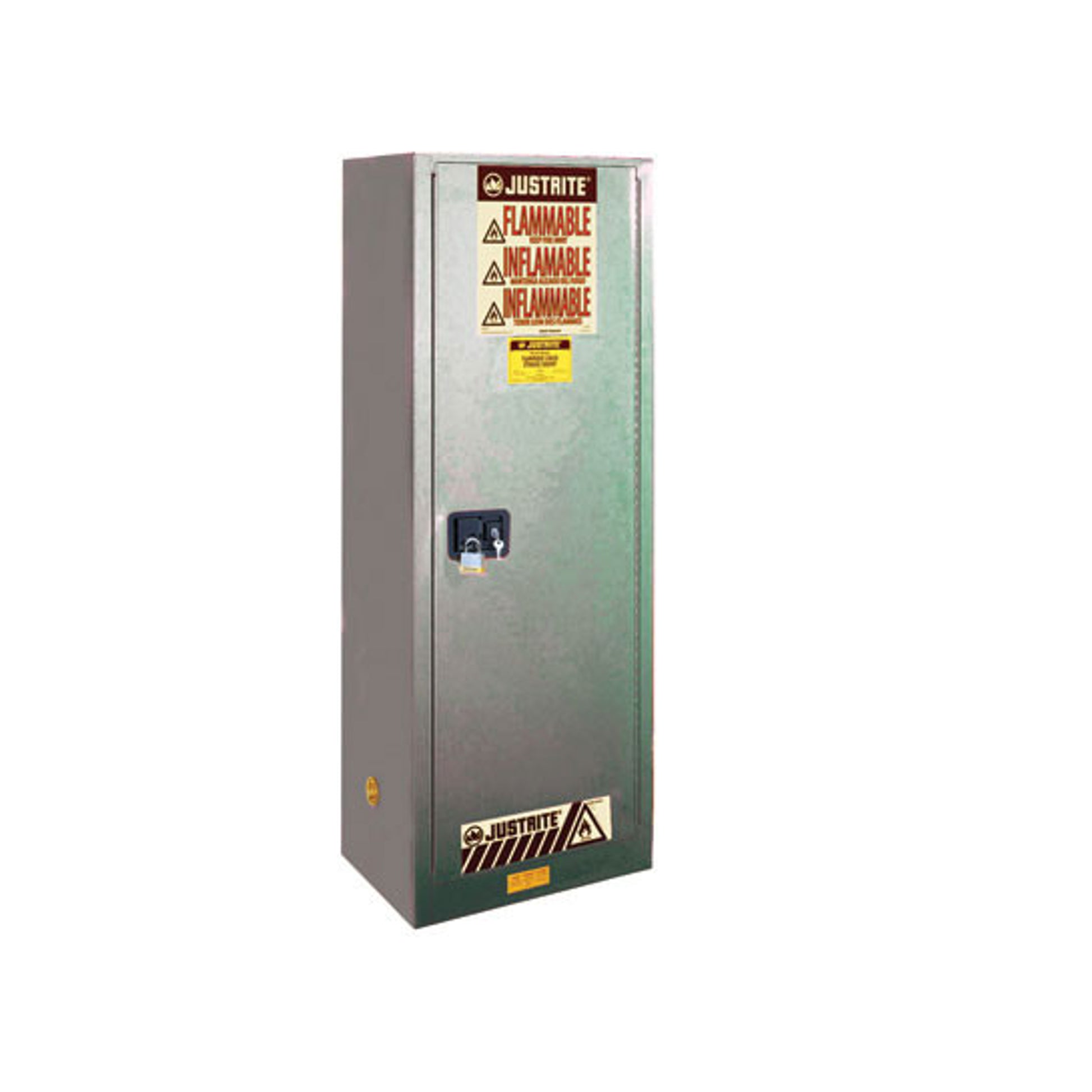 Justrite Sure-Grip Ex Slimline Flammable Safety Cabinet - Cap. 22 Gallons - 3 Shelves - 1 M/C Door - Gray - 892203