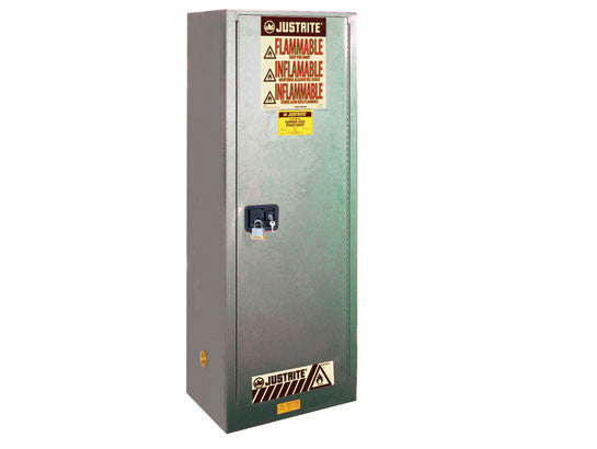 Justrite Sure-Grip Ex Slimline Flammable Safety Cabinet - Cap. 22 Gallons - 3 Shelves - 1 M/C Door - Gray - 892203