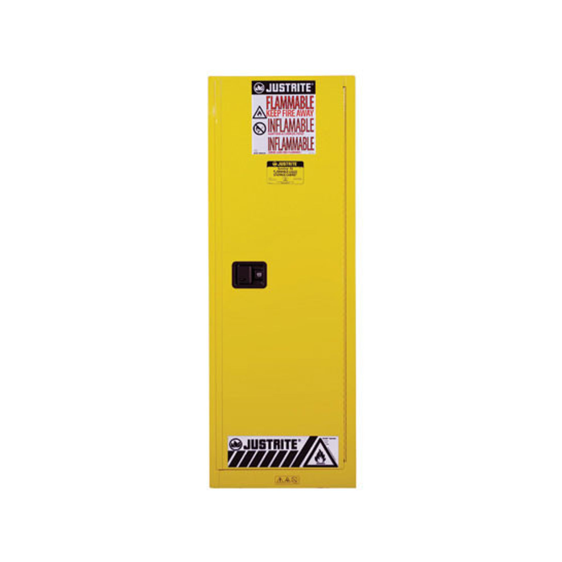 Justrite Sure-Grip Ex Slimline Flammable Safety Cabinet - Cap. 22 Gallons - 3 Shelves - 1 S/C Door - Yellow - 892220