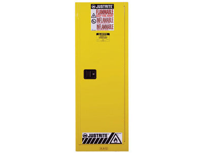 Justrite Sure-Grip Ex Slimline Flammable Safety Cabinet - Cap. 22 Gallons - 3 Shelves - 1 S/C Door - Yellow - 892220