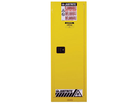 Justrite Sure-Grip Ex Slimline Flammable Safety Cabinet - Cap. 22 Gallons - 3 Shelves - 1 S/C Door - Yellow - 892220