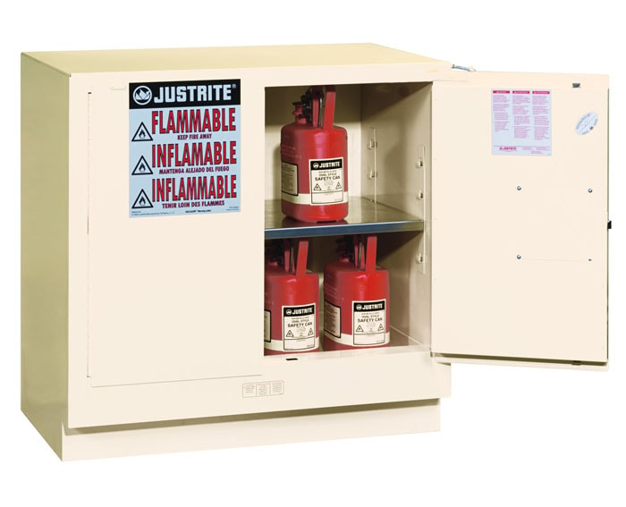 Justrite Sure-Grip Ex Undercounter Flammable Safety Cabinet - Cap. 22 Gallons - 1 Shelf - 2 M/C Doors - White - 892305