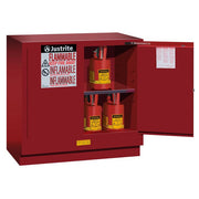 Justrite Sure-Grip Ex Undercounter Flammable Safety Cabinet - Cap. 22 Gallons - 1 Shelf - 2 S/C Doors - Red - 892321