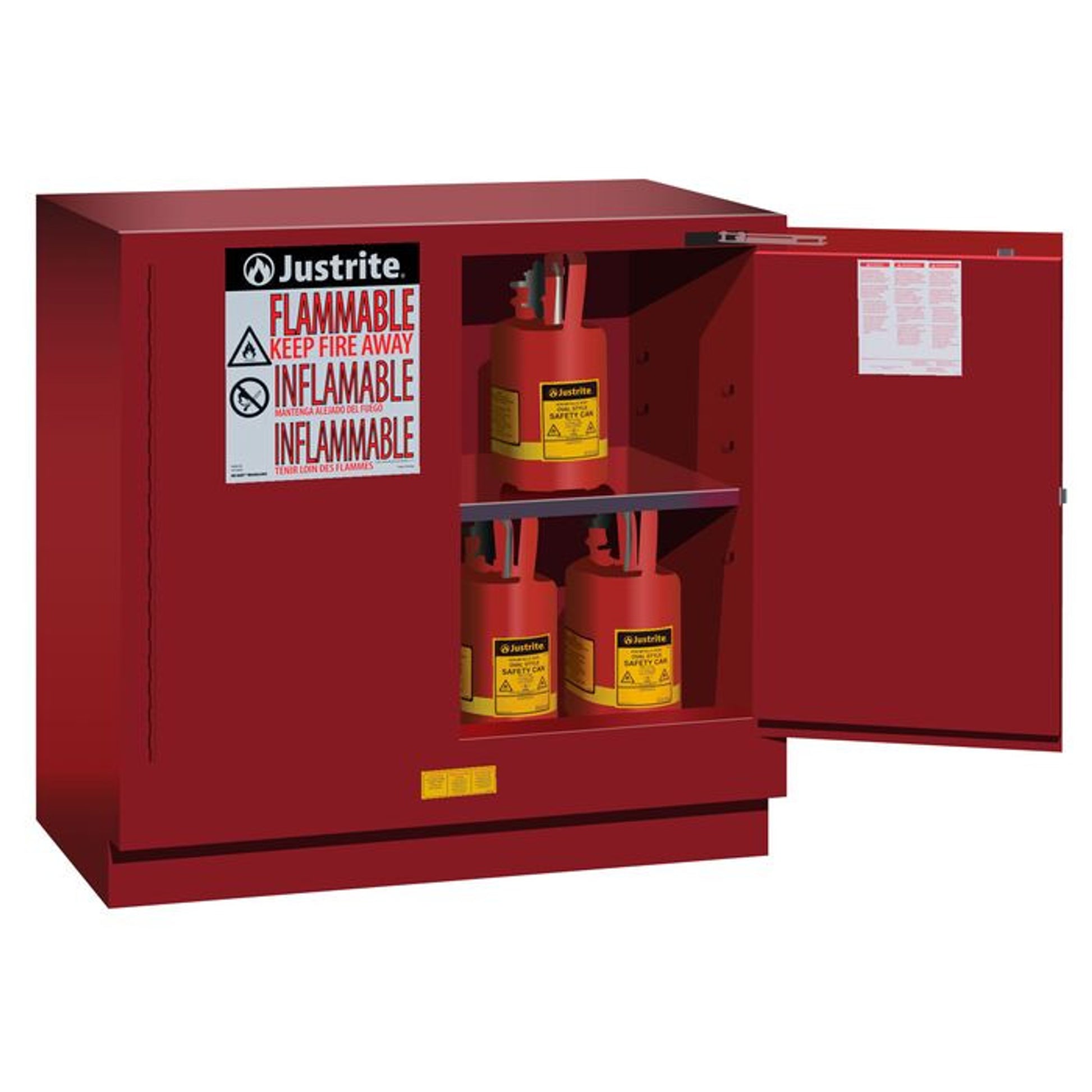 Justrite Sure-Grip Ex Undercounter Flammable Safety Cabinet - Cap. 22 Gallons - 1 Shelf - 2 S/C Doors - Red - 892321