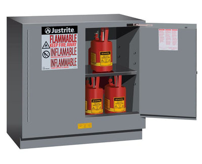 Justrite Sure-Grip Ex Undercounter Flammable Safety Cabinet - Cap. 22 Gallons - 1 Shelf - 2 S/C Doors - Gray - 892323