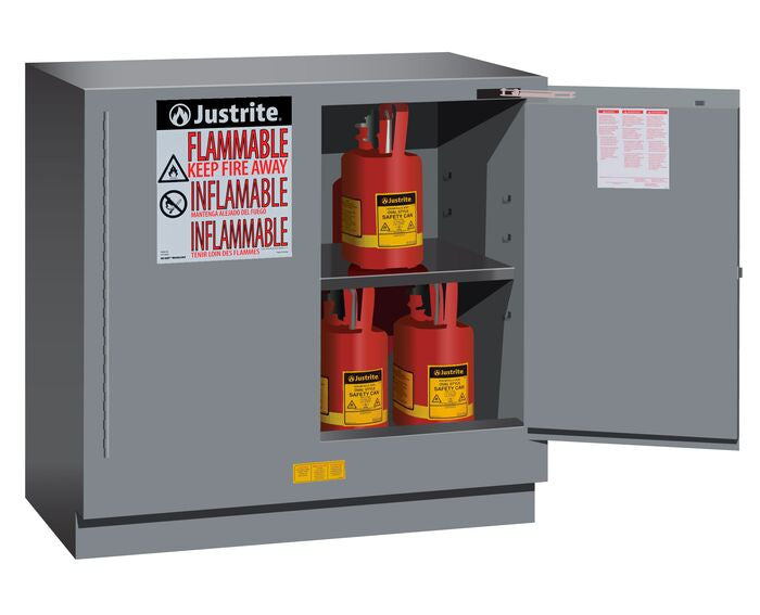 Justrite Sure-Grip Ex Undercounter Flammable Safety Cabinet - Cap. 22 Gallons - 1 Shelf - 2 S/C Doors - Gray - 892323