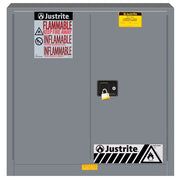 Justrite Sure-Grip Ex Flammable Safety Cabinet - Dims. 35"H - Cap. 30 Gal. - 1 Shelf - 2 M/C Doors - Gray - 893303