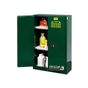 Justrite Sure-Grip Ex Pesticides Safety Cabinet - Cap. 60 Gallons - 2 Shelves - 2 Self-Close Doors - Green - 896024