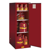 Justrite Sure-Grip Ex Deep Slimline Flammable Safety Cabinet - Cap. 54 Gallons - 3 Shelves - 1 S/C Door - Red - 895421
