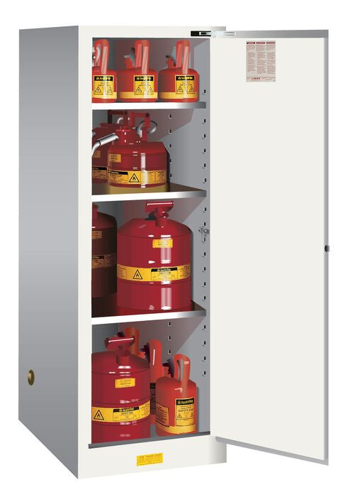 Justrite Sure-Grip Ex Deep Slimline Flammable Safety Cabinet - Cap. 54 Gallons - 3 Shelves - 1 S/C Door - White - 895425