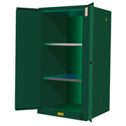 Justrite Sure-Grip Ex Pesticides Safety Cabinet - Cap. 60 Gallons - 2 Shelves - 2 Manual-Close Doors - Green - 896004