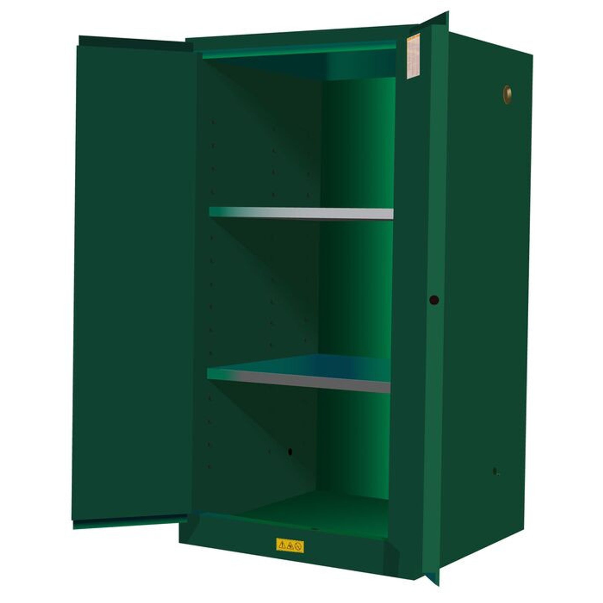 Justrite Sure-Grip Ex Pesticides Safety Cabinet - Cap. 60 Gallons - 2 Shelves - 2 Manual-Close Doors - Green - 896004