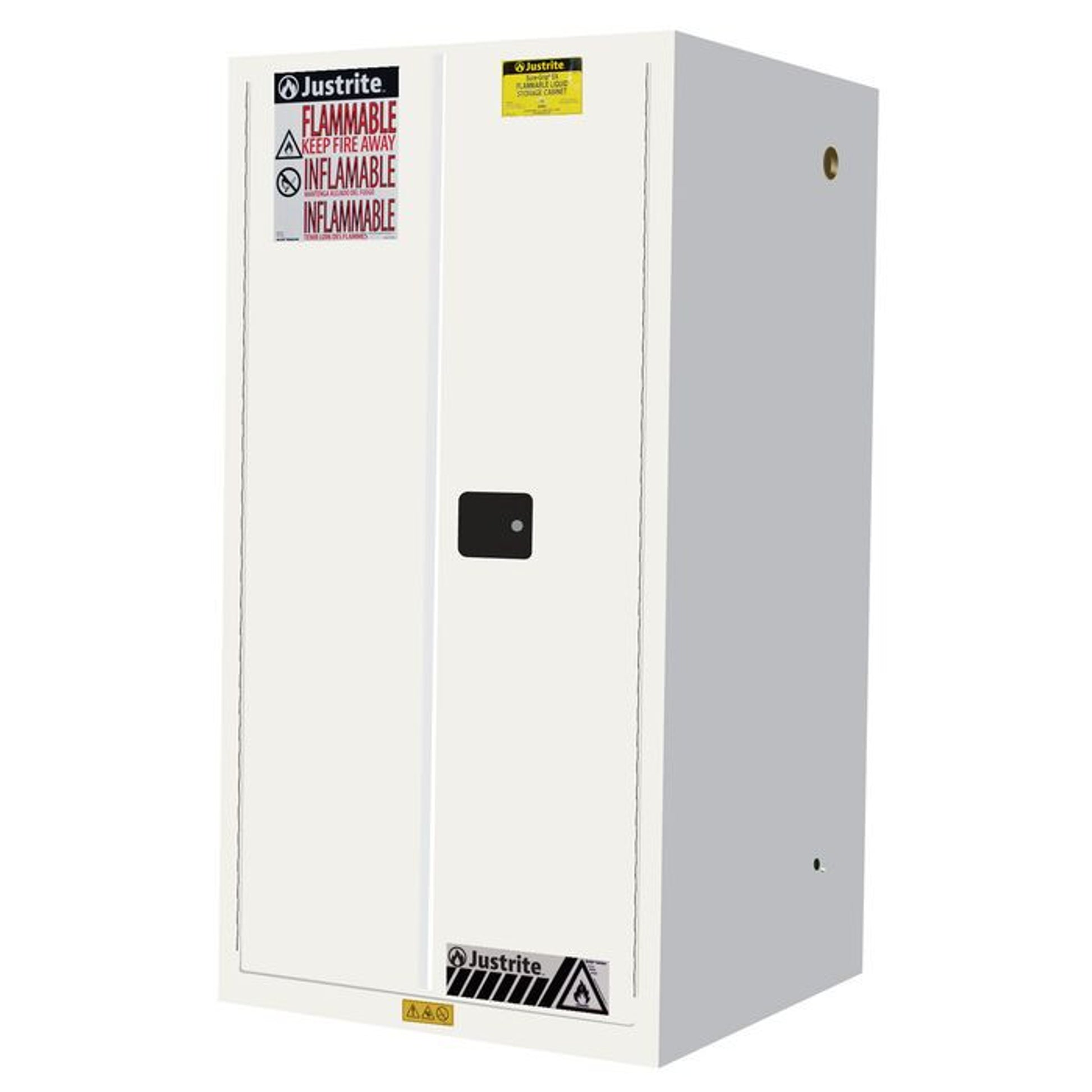 Justrite Sure-Grip Ex Flammable Safety Cabinet - Cap. 60 Gallons - 2 Shelves - 2 Manual-Close Doors - White - 896005