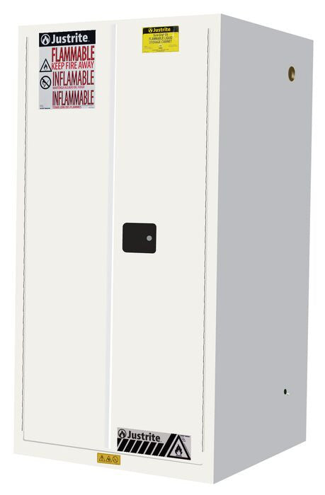 Justrite Sure-Grip Ex Flammable Safety Cabinet - Cap. 60 Gallons - 2 Shelves - 2 Manual-Close Doors - White - 896005
