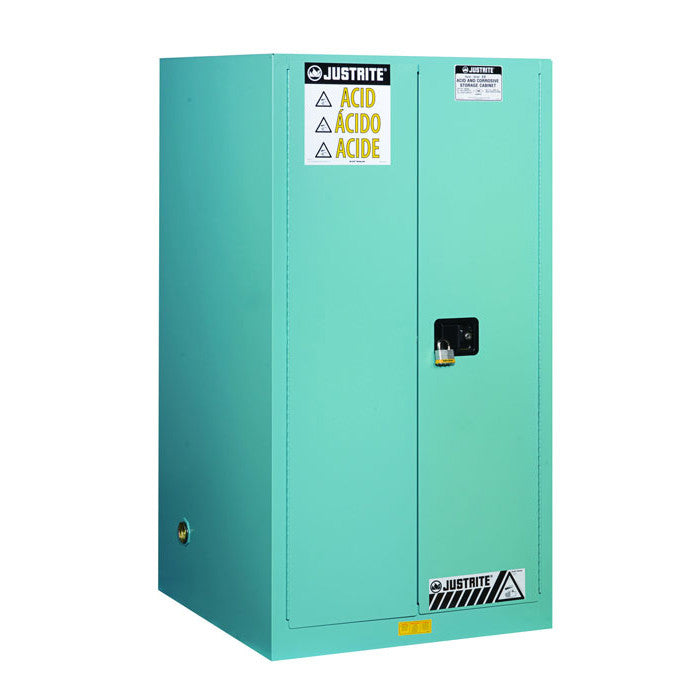Justrite Sure-Grip Ex Corrosives/Acid Steel Safety Cabinet - Cap. 90 Gallons - 2 Shelves - 2 M/C Doors - Blue - 899002