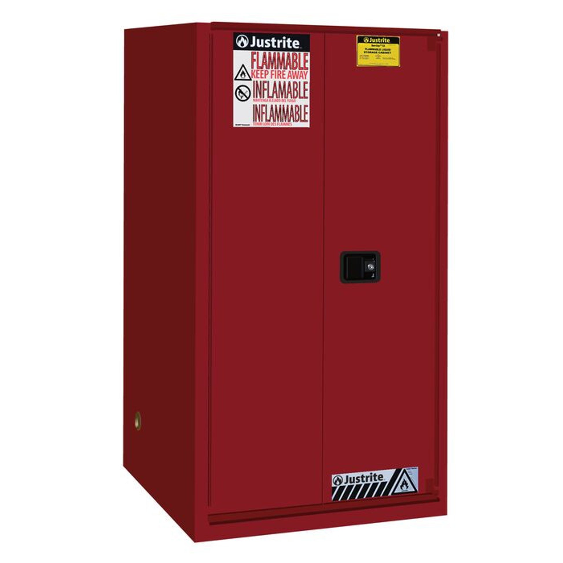 Justrite Sure-Grip Ex Flammable Safety Cabinet - Cap. 60 Gallons - 2 Shelves - 1 Bi-Fold S/C Door - Red - 896081