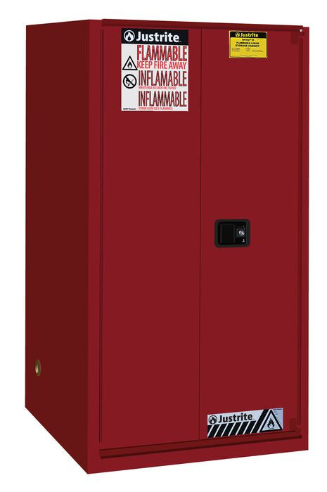 Justrite Sure-Grip Ex Flammable Safety Cabinet - Cap. 60 Gallons - 2 Shelves - 1 Bi-Fold S/C Door - Red - 896081