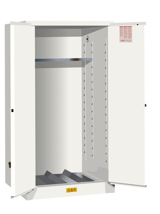 Justrite Sure-Grip Ex Vertical Drum Safety Cabinet And Drum Support - Cap. 55 Gal. - 1 Shlf - 2 M/C Doors - Wht White - 896205