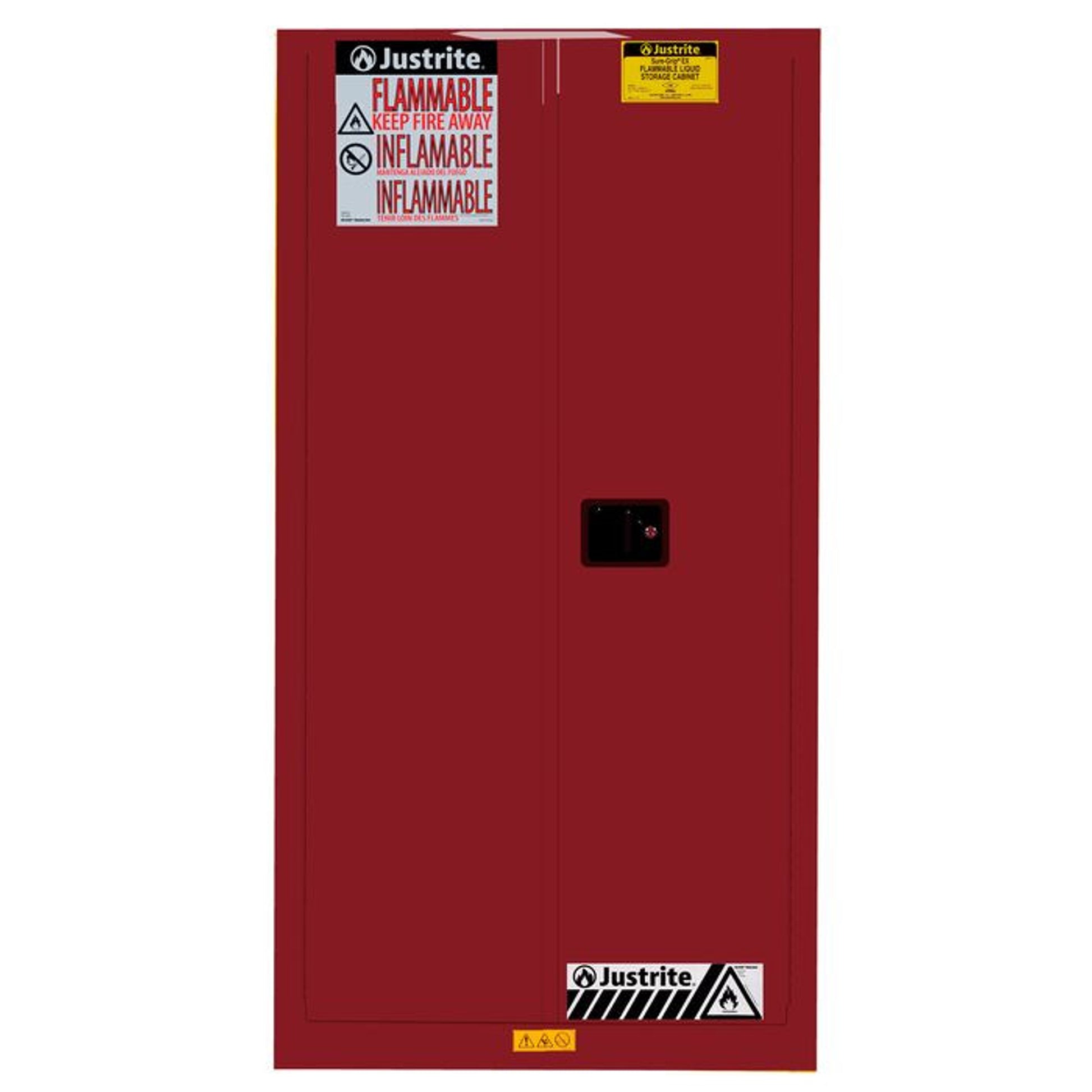 Justrite Sure-Grip Ex Vertical Drum Safety Cabinet And Drum Support - Cap. 55 Gal. - 1 Shlf - 2 S/C Doors - Red - 896221