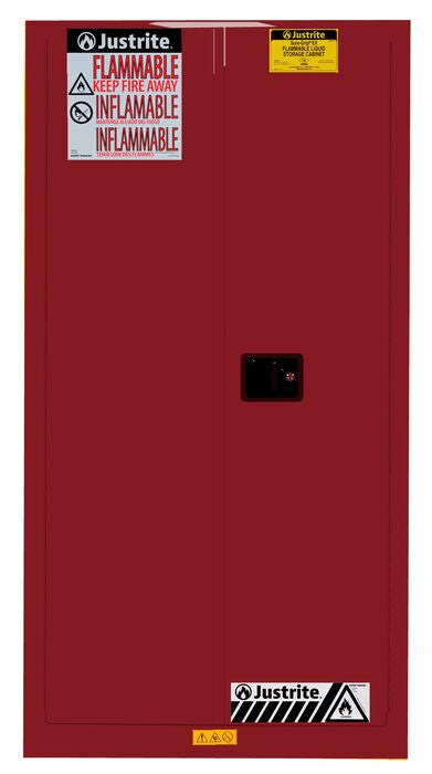 Justrite Sure-Grip Ex Vertical Drum Safety Cabinet And Drum Support - Cap. 55 Gal. - 1 Shlf - 2 S/C Doors - Red - 896221