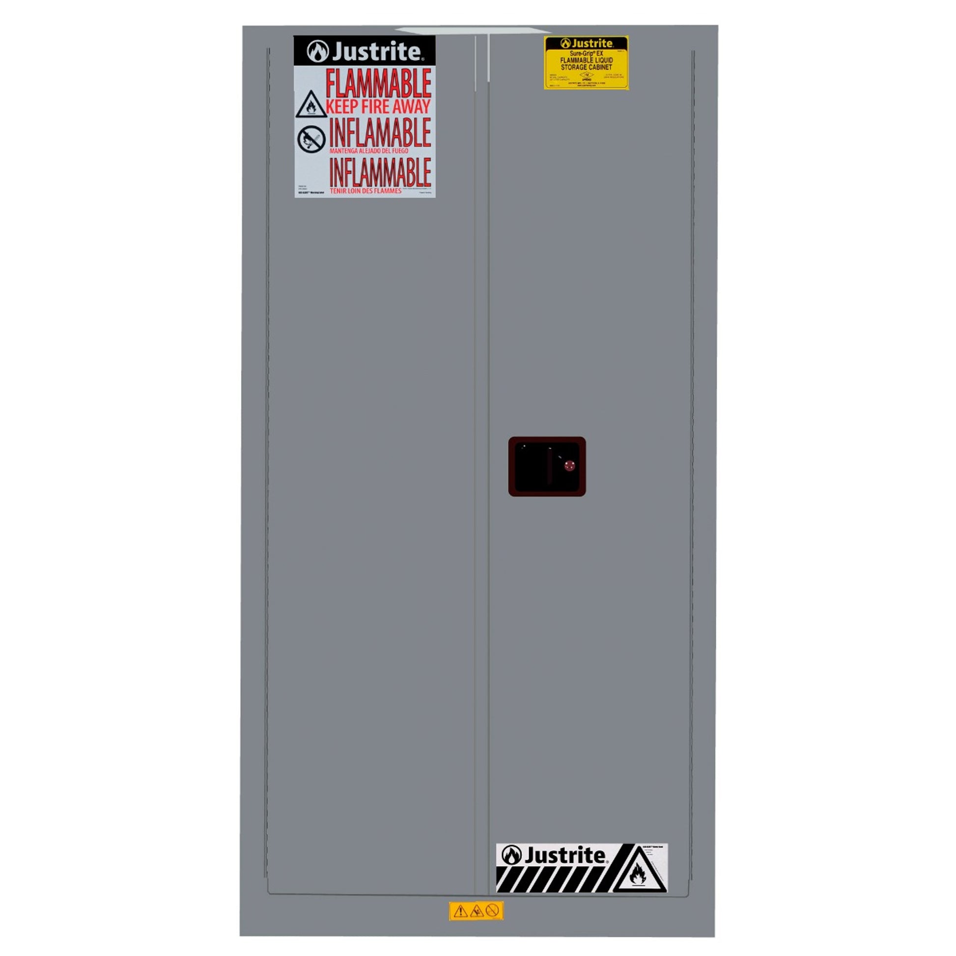 Justrite Sure-Grip Ex Vertical Drum Safety Cabinet And Drum Support - Cap. 55 Gal - 1 Shlf - 2 S/C Doors - Gray - 896223