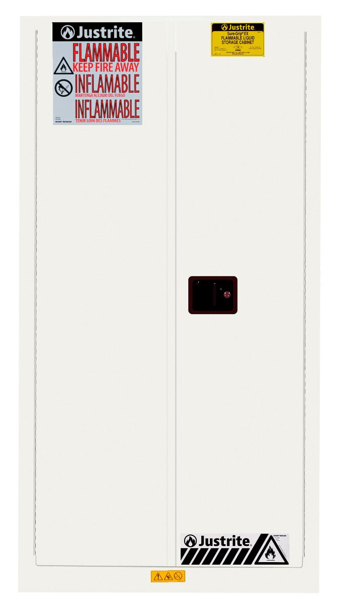 Justrite Sure-Grip Ex Vertical Drum Safety Cabinet And Drum Support - Cap. 55 Gal. - 1 Shlf - 2 S/C Doors - Wht - 896225