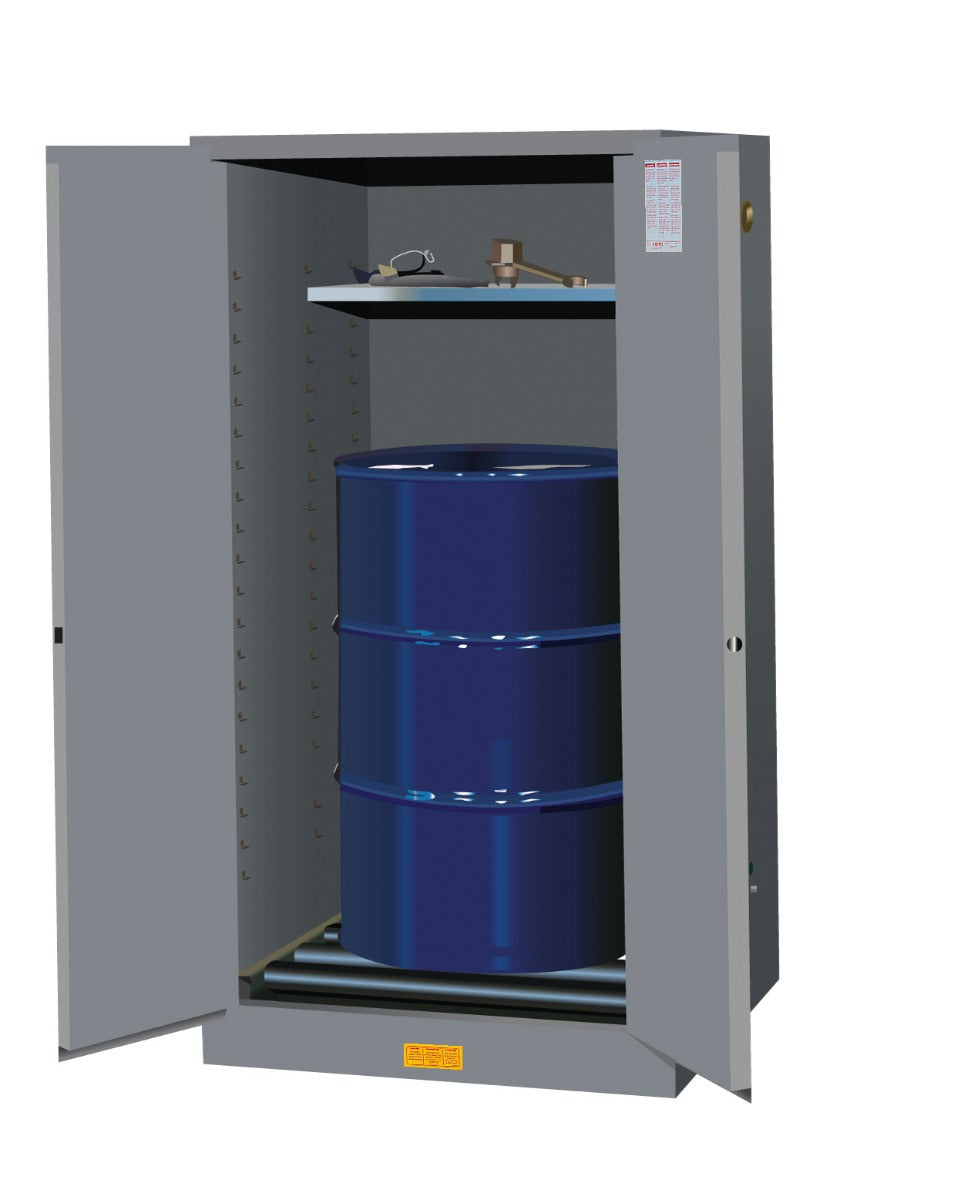 Justrite Sure-Grip Ex Vertical Drum Safety Cabinet And Drum Rollers - Cap. 55 Gal - 1 Shlf - 2 M/C Doors - Gray Gray - 896263