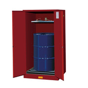 Justrite Sure-Grip Ex Vertical Drum Safety Cabinet And Drum Rollers - Cap. 55 Gal. - 1 Shlf - 2 S/C Doors - Red - 896271