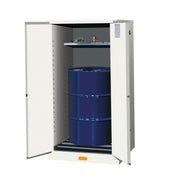 Justrite Sure-Grip Ex Vertical Drum Safety Cabinet And Drum Rollers - Cap. 55 Gal. - 1 Shlf - 2 S/C Doors - Wht - 896275