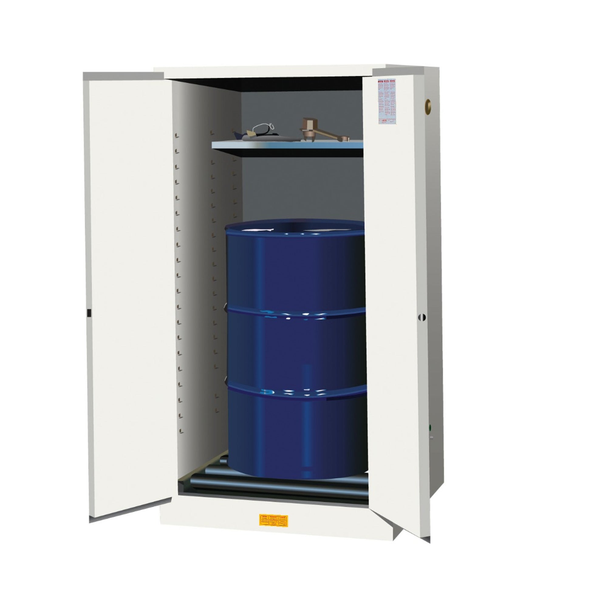 Justrite Sure-Grip Ex Vertical Drum Safety Cabinet And Drum Rollers - Cap. 55 Gal. - 1 Shlf - 2 S/C Doors - Wht - 896275