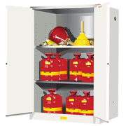Justrite Sure-Grip Ex Flammable Safety Cabinet - Cap. 90 Gallons - 2 Shelves - 2 Manual-Close Doors - White - 899005