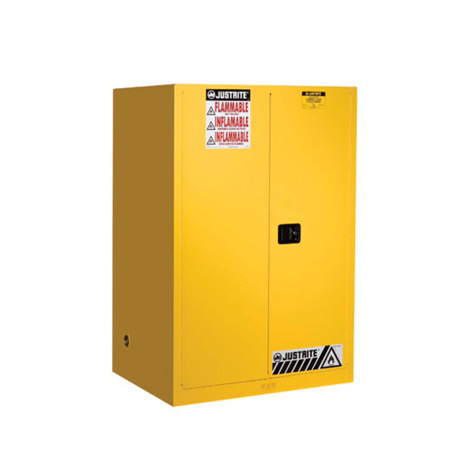 Justrite Sure-Grip Ex Flammable Safety Cabinet - Cap. 90 Gallons - 2 Shelves - 2 Self-Close Doors - Yellow - 899020