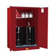Justrite Sure-Grip Ex Vertical Drum Safety Cabinet And Drum Rollers - Cap. 60 Gal. - 1 Shlf - 2 M/C Doors - Red - 899061