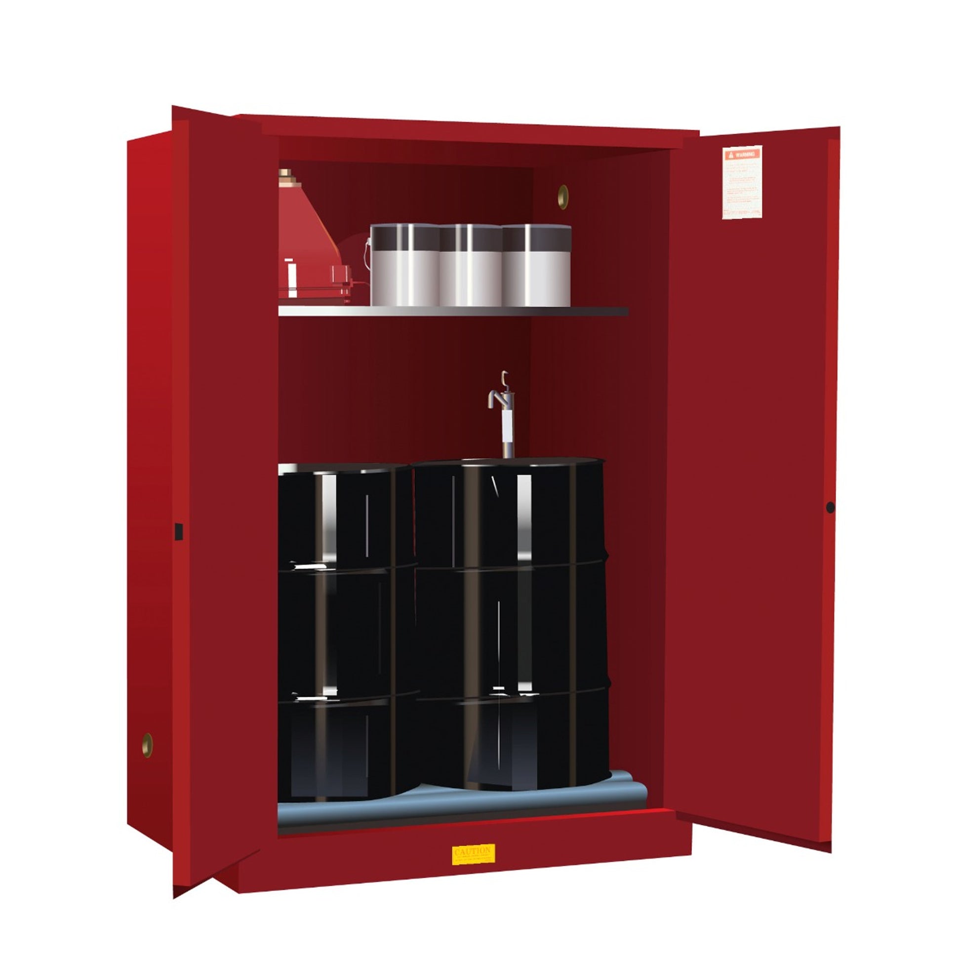 Justrite Sure-Grip Ex Vertical Drum Safety Cabinet And Drum Rollers - Cap. 60 Gal. - 1 Shlf - 2 M/C Doors - Red - 899061