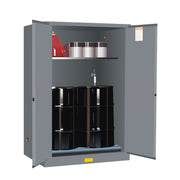 Justrite Sure-Grip Ex Vertical Drum Safety Cabinet And Drum Rollers - Cap. 60 Gal - 1 Shlf - 2 M/C Doors - Gray - 899063