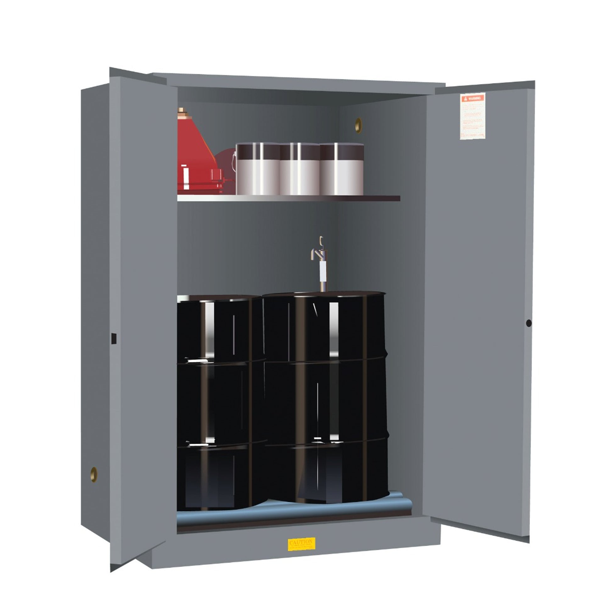 Justrite Sure-Grip Ex Vertical Drum Safety Cabinet And Drum Rollers - Cap. 60 Gal - 1 Shlf - 2 M/C Doors - Gray - 899063