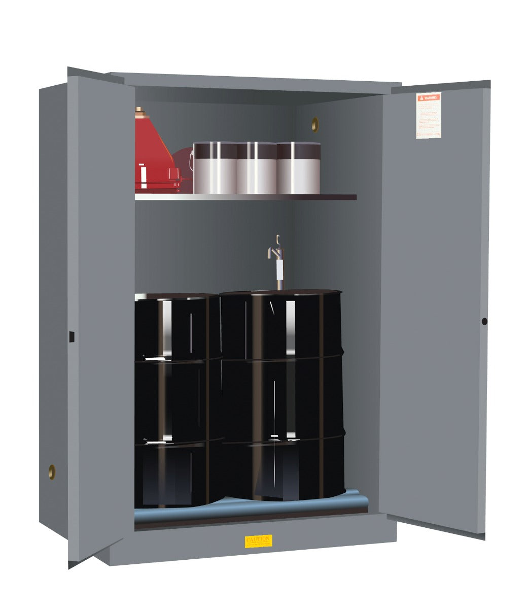 Justrite Sure-Grip Ex Vertical Drum Safety Cabinet And Drum Rollers - Cap. 60 Gal - 1 Shlf - 2 M/C Doors - Gray - 899063