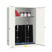 Justrite Sure-Grip Ex Vertical Drum Safety Cabinet And Drum Rollers - Cap. 60 Gal. - 1 Shlf - 2 M/C Doors - White - 899065